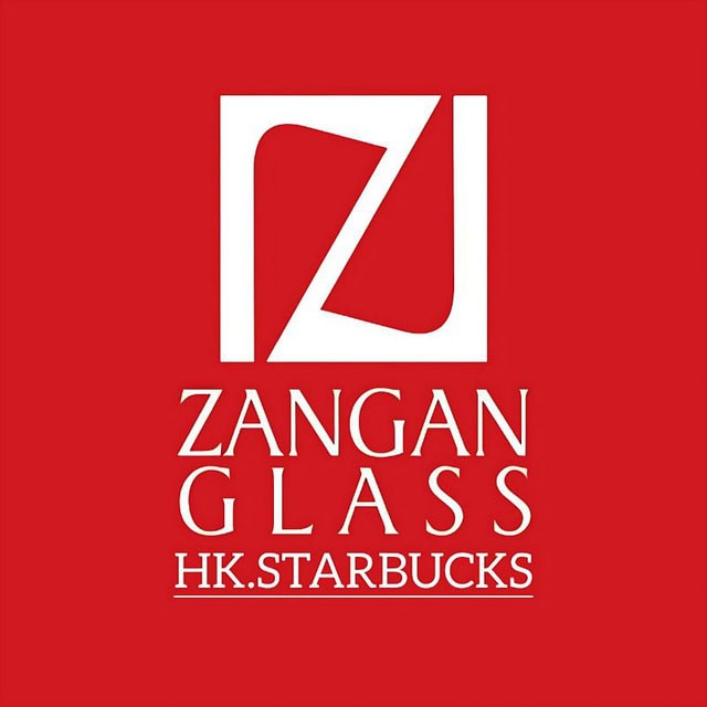 Logo for Zangan Glass and HK.Starbucks, featuring a white stylized 'Z' symbol on a red background with white text.